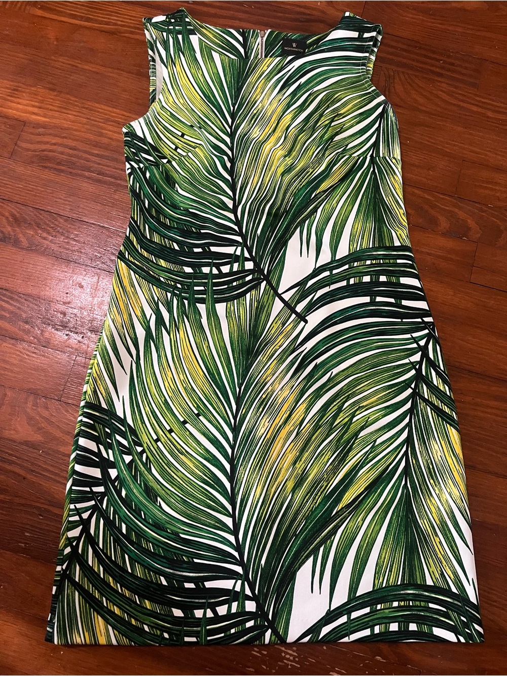 Worthington Green and Yellow Palm Print Sheath Dress